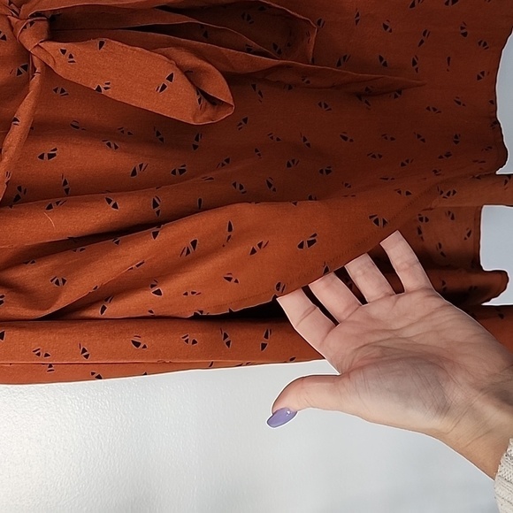 BLU pepper rust brown black faux wrap dress medium - Picture 5 of 8